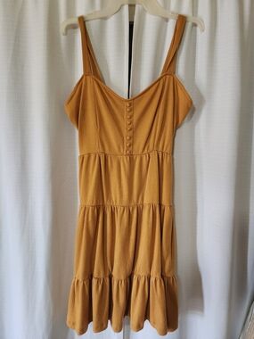 Derek Heart Mustard Tiered Mini Dress with Button Front